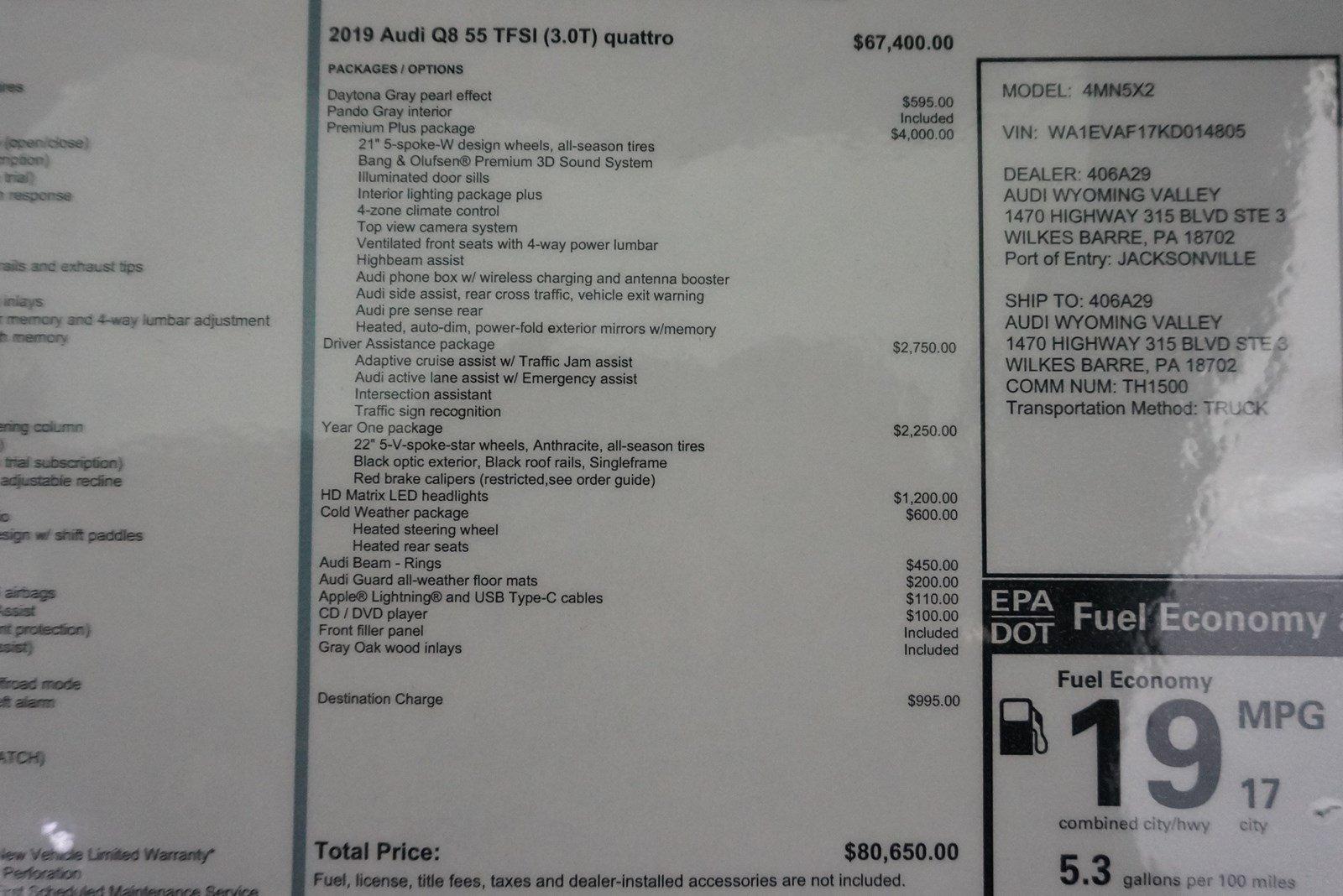 Used 2019 Audi Q8 Premium Plus Year One Pkg | St. Petersburg, FL